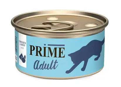 Купить prime консервы для взрослых кошек паштет с курицей и говядиной