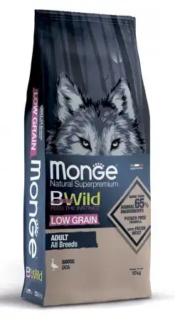 Купить monge dog bwild low grain сухой низкозерновой корм для взрослых собак всех пород с мясом гуся