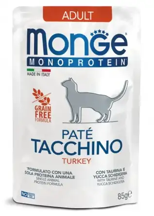 Купить monge cat monoprotein влажный корм для взрослых кошек с индейкой (пауч)