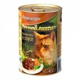 Купить Ночной охотник консервы для кошек кусочки в желе мясное ассорти 