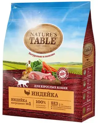 Купить nature's table сухой корм для взрослых кошек, с индейкой