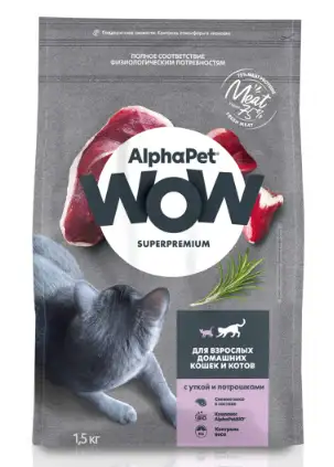 Купить alphapet wow superpremium Сухой корм c уткой и потрошками для взрослых домашних кошек и котов