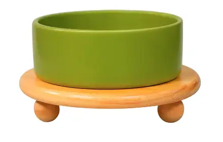 Купить mr.kranch bamboo миска керамическая на бамбуковой подставке для собак и кошек, зеленая