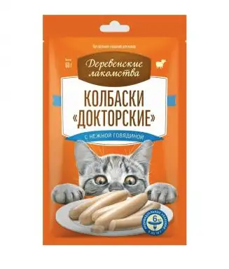 Купить Деревенские лакомства колбаски докторские с нежной говядиной для кошек