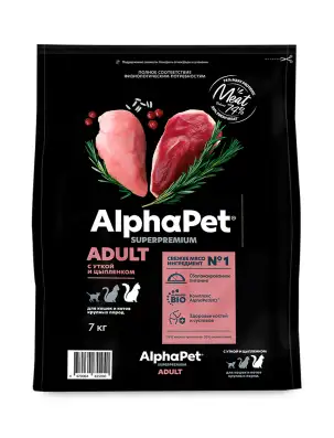 Купить alphapet superpremium Сухой корм для кошек крупных пород с уткой и цыпленком