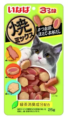 Купить inaba yakimiksu Лакомство для кошек Снеки со вкусом кацуобуси, морского гребешка и бульона