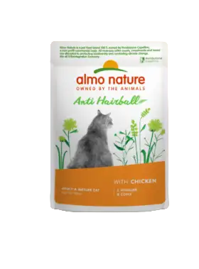 Купить almo nature Влажный корм для взрослых кошек для выведения шерсти с курицей в соусе (пауч)