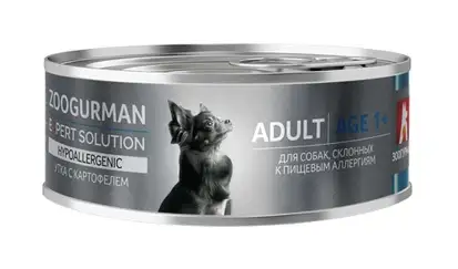 Купить ЗООГУРМАН expert solution hypoallergenic консервы для собак склонных к пищевым аллергиям с уткой и картофелем