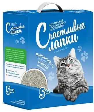 Купить Чистые лапки комкующийся наполнитель для кошек "счастливые лапки", кипрская глина (коробка)