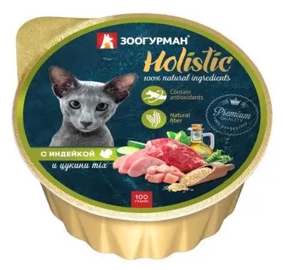 Купить Зоогурман влажный корм для кошек "holistic" с индейкой и цукини (ламистер)