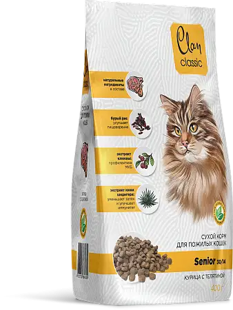 Купить clan classic senior-30/14 для пожилых кошек, курица/телятина 