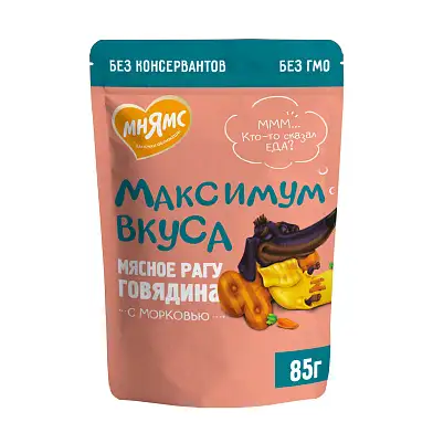 Мнямс влажный корм мясное рагу с говядиной и морковью для собак «Максимум вкуса»  (пауч)
