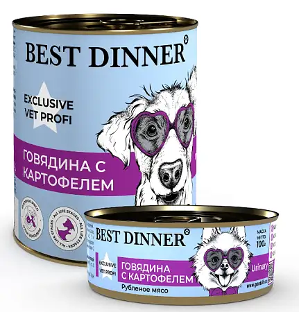 Купить best dinner vet profi urinary консервы для взрослых собак для профилактики мочекаменной болезни с говядиной и картофелем