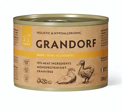 GRANDORF Консервы для собак Паштет из утки с грушей и черникой