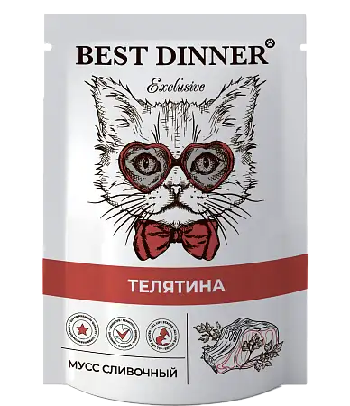 Купить best dinner exclusive влажный корм для кошек и котят. Мусс сливочный с телятиной (пауч)