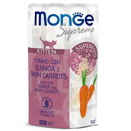 Купить monge supreme kitten влажный корм для котят с тунцом, киноа и мини-морковью (пауч)