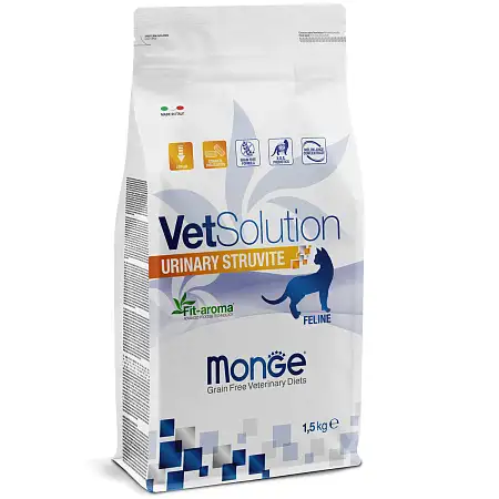 Купить monge vetsolution cat urinary struvite Уринари Струвит сухой корм для взрослых кошек при заболеваниях мочеполовой системы и струвитном течении МКБ