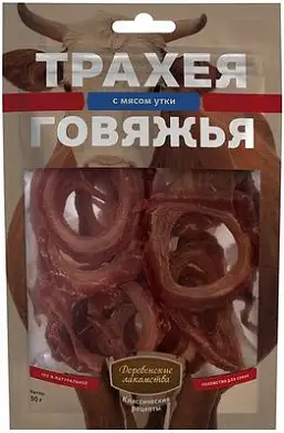 Деревенские лакомства лакомство для собак трахея говяжья с мясом утки