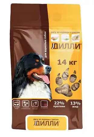 Купить Дилли сухой корм для взрослых собак всех пород рагу из курицы с рисом
