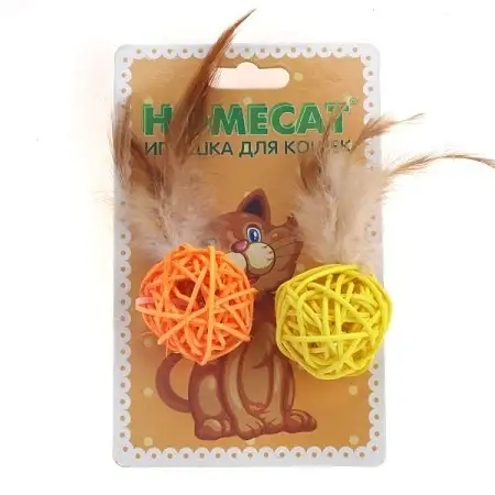 Купить homecat игрушка для кошек мячи из ротанга с пером и колокольчиком