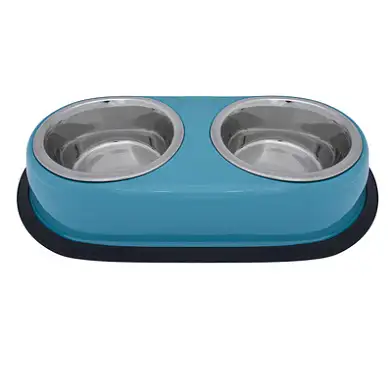 Tappi Лахар миска двойная металлическая нескользящая для собак и кошек, зеленая