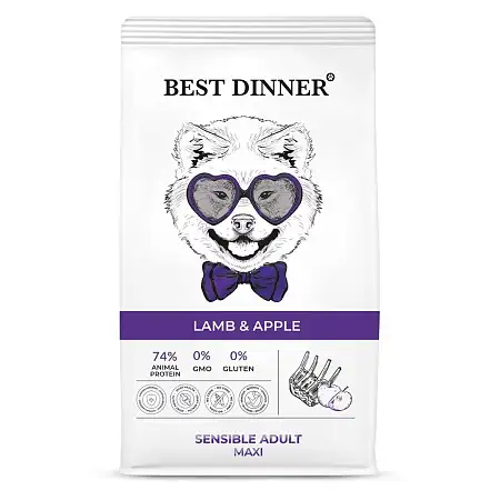 Купить best dinner adult maxi сухой корм корм для взрослых собак крупных пород с ягненком и яблоком