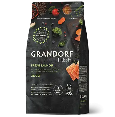 Grandorf FRESH сухой беззерновой корм взрослых кошек с живыми пробиотиками, лосось и батат
