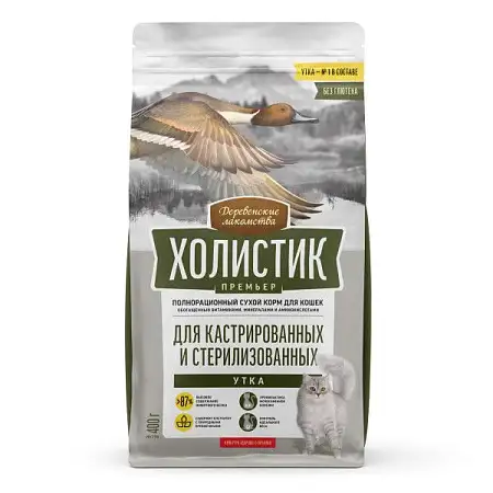 Купить Деревенские лакомства Холистик Премьер сухой корм для стерилизованных кошек с уткой