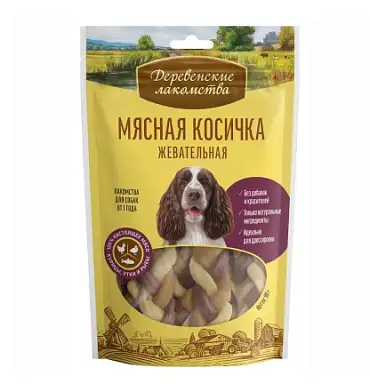 Деревенские Лакомства лакомство для собак Мясная косичка
