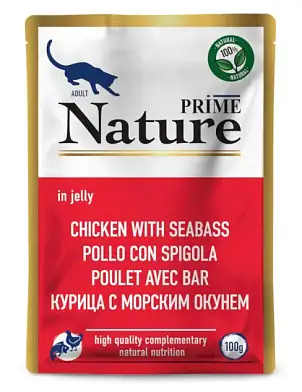 Prime Nature влажный корм для взрослых кошек с курицей и морским окунем (пауч)