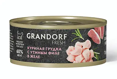 GRANDORF FRESH Консервы для кошек  Куриная грудка с утиным филе в желе