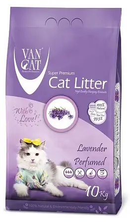 Купить van cat комкующийся наполнитель для кошек без пыли с ароматом лаванды, пакет