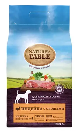 Купить nature's table сухой корм для взрослых собак всех пород с индейкой и овощами