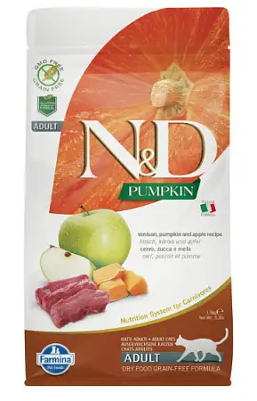 Купить farmina n&d pumpkin cat grain free venison сухой беззерновой корм для взрослых кошек с тыквой, олениной и яблоком