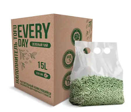 Купить everyday tofu box наполнитель для кошек растительный комкующийся натуральный с ароматом зеленого чая