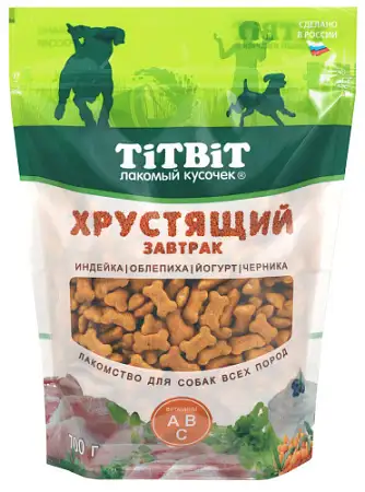 Купить titbit лакомство для собак завтрак хрустящий с индейкой