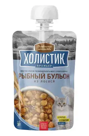 Купить Деревенские лакомства Холистик Премьер лакомство для кошек рыбный бульон из лосося
