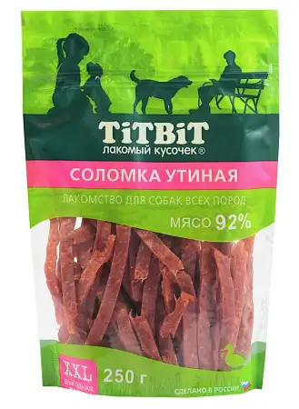 Купить titbit лакомство для собак всех пород Соломка утиная, выгодная упаковка xxl