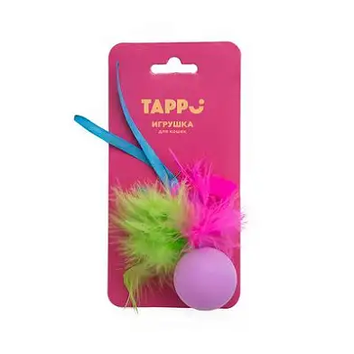 Tappi "Нолли" игрушка для кошек мяч с хвостом из пера марабу и лент