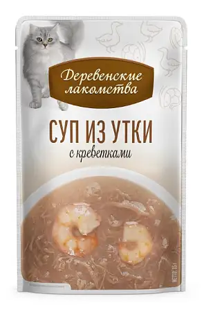 Купить Деревенские лакомства набор паучей для кошек Суп с уткой и креветкой 