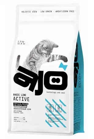 Купить ajo basic line active Сухой корм для взрослых активных кошек с индейкой