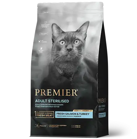 Купить premier сухой корм для стерилизованных кошек с индейкой и лососем