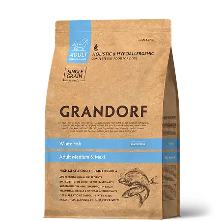 Купить grandorf сухой корм для взрослых собак всех пород, белая рыба