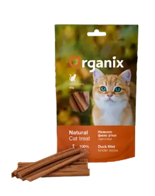 ORGANIX вяленое лакомство для кошек "Нежные палочки из филе утки" мясо 100%