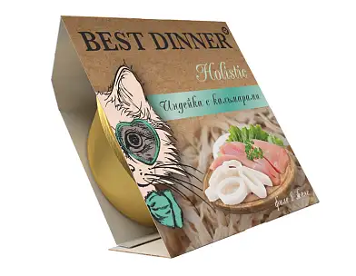 Best Dinner Holistic влажный корм для взрослых и стерилизованных кошек. Мясные волокна в желе "Индейка с кальмарами" (ламистер)