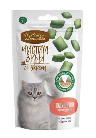 Купить Деревенские лакомства для кошек Чистим зубы Подушечки с кремом из лосося