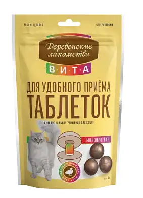 Деревенские лакомства ВИТА угощение для удобного приёма таблеток для кошек, утка