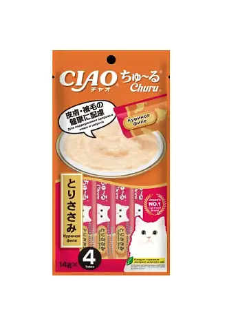 Купить inaba ciao churu Лакомство для кошек Пюре Куриное филе Для здоровья кожи и шерсти