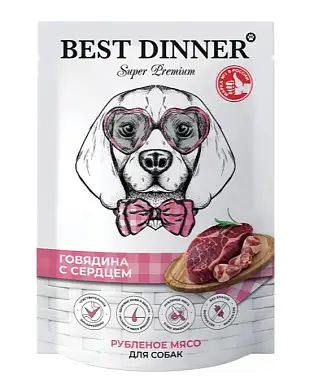 Best Dinner Dog Super Premium влажный корм для взрослых собак и щенков говядина с сердцем (пауч)
