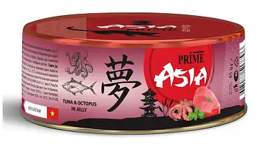 Prime Asia влажный корм для взрослых кошек тунец с осьминогом в желе (банка)